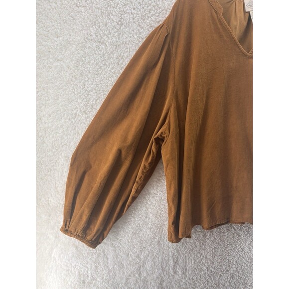 Women's 4X Blouse Corduroy Golden Brown V-Neck Long Sleeve Lightweight Comfort - Picture 5 of 8